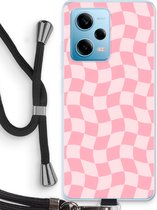 Case Company® - Coque Xiaomi Redmi Note 12 Pro 5G avec cordon - Grid Rose - Coque de téléphone avec cordon Zwart - Protection sur tous les côtés et sur le bord de l'écran