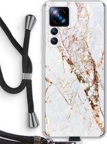 Case Company® - Hoesje met koord geschikt voor Xiaomi 12T hoesje met Koord - Goud marmer - Telefoonhoesje met Zwart Koord - Bescherming aan alle Kanten en Over de Schermrand