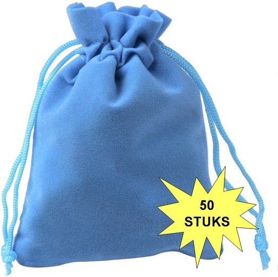 Fako Bijoux® - Fluweel Cadeau Zakjes - Velours - 7x9cm - Lichtblauw - 50 Stuks