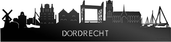 Skyline Dordrecht Zwart Glanzend - 100 cm - Woondecoratie - Wanddecoratie - Meer steden beschikbaar - Woonkamer idee - City Art - Steden kunst - Cadeau voor hem - Cadeau voor haar - Jubileum - Trouwerij - WoodWideCities
