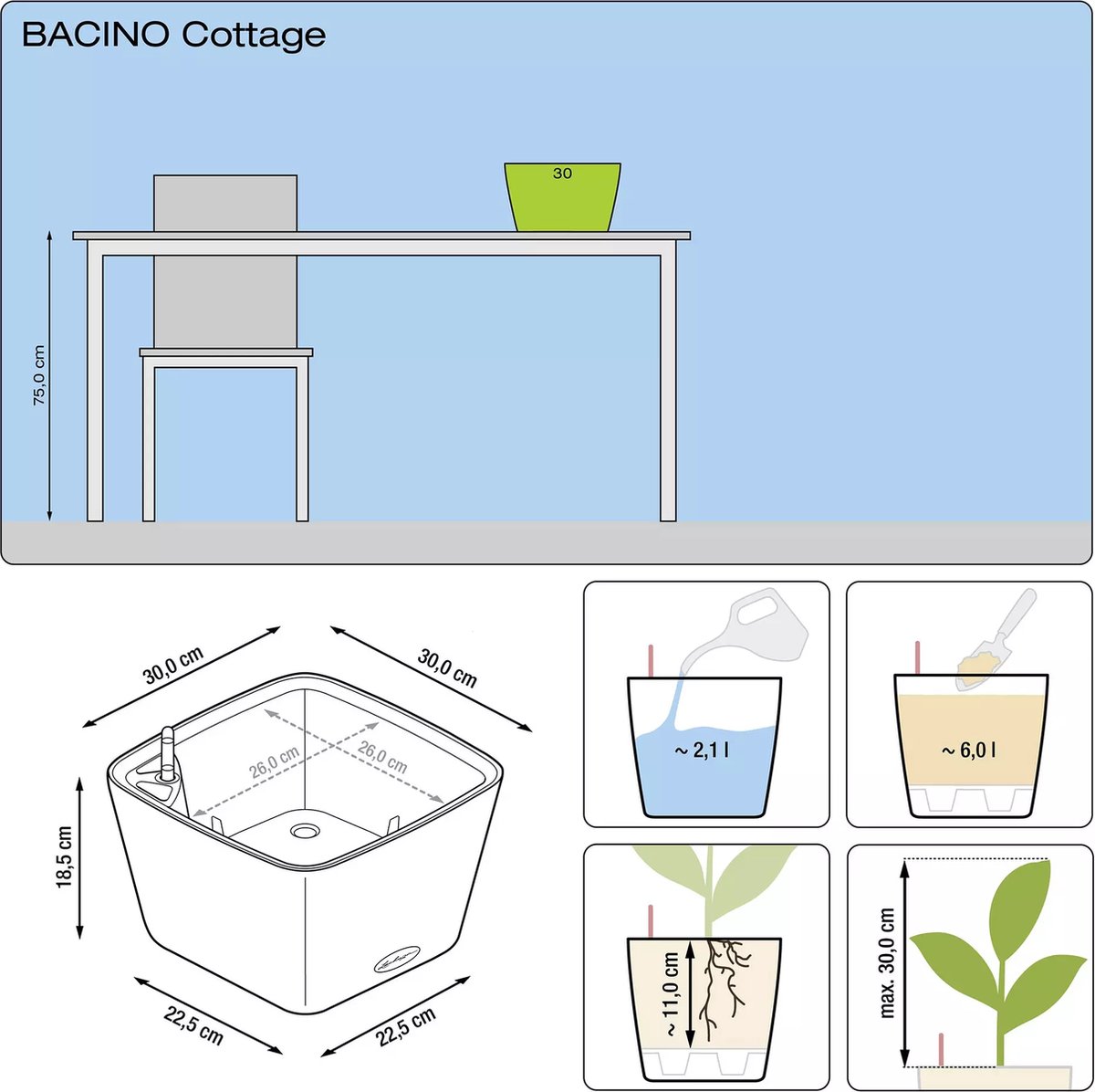 Lechuza Bacino Cottage - Jardinière - pot intérieur amovible