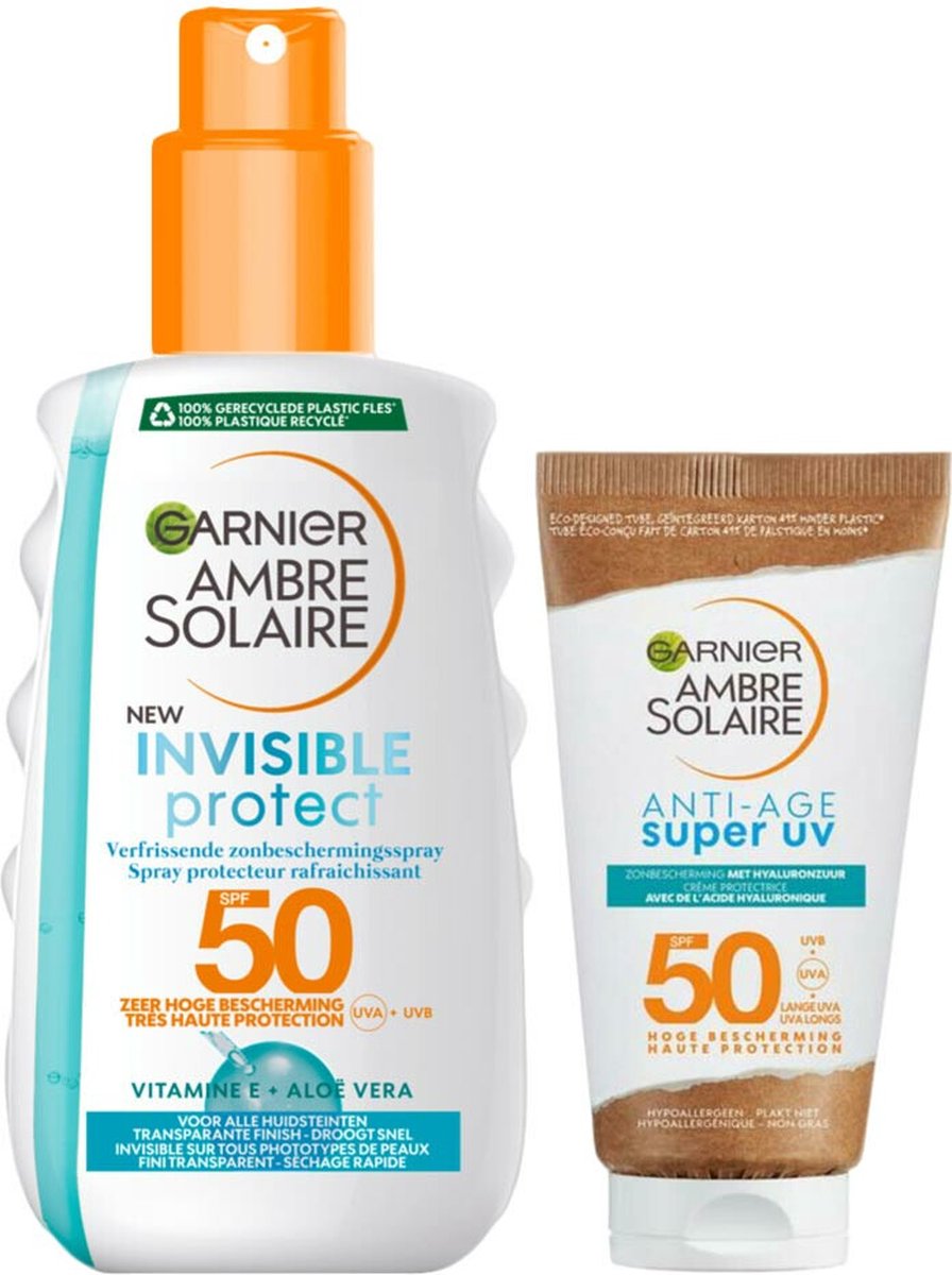 Garnier Ambre Solaire SPF 50 Lichaam en Gezicht Zonnebescherming Pakket ...