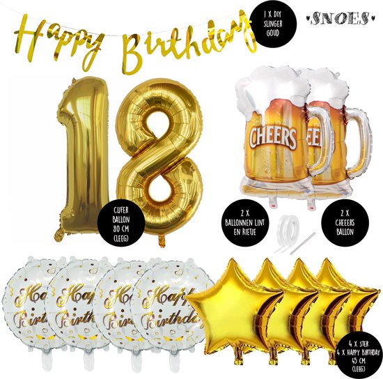 18 Jaar Verjaardag Cijfer ballon Mannen Bier - Feestpakket Snoes Ballonnen Cheers & Beers - Herman