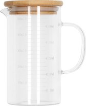 Tasse à mesurer en verre Krumble avec couvercle en bois - Verres doseurs - Pichets à mesurer - 0 litres - Tasse à mesurer - Avec unités de mesure - Transparent - Glas - Bois - 500 ml - 8,5 x 8,5 x 15 cm