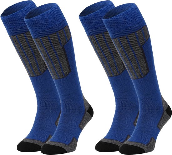 NOMAD® Skisokken Essential 2-Pack | 43/46 Blauw | Warme sokken Dames / Heren | Lange Huissokken / Wandelen / Sporten | Knie Kousen | Goede vochtafvoer