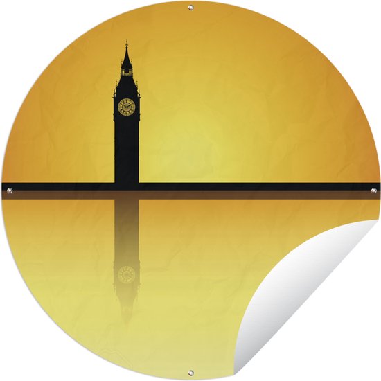 Tuincirkel Illustratie van de Big Ben voor een oranje achtergrond - 90x90 cm - Ronde Tuinposter - Buiten