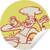 Tuincirkel Een illustratie van een kok die het eten proeft - 90x90 cm - Ronde Tuinposter - Buiten
