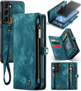 Samsung Galaxy S23 Bookcase hoesje - CaseMe - Effen Blauw - Leer - Portemonnee met 11 Vakjes voor Pasjes en Ritsvak