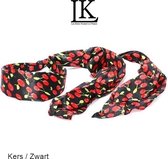LKF - Lange Sjaal op Haarband / Diadeem - Rode Kers / Red Cherry - basis zwart - Volwassenen Tieners Kinderen (8+ yr) - Casual - Zomerfeesten – Themafeest – Fruit / Jammarkt verkoop