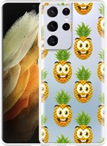 Hoesje Geschikt voor Samsung Galaxy S21 Ultra Happy Ananas