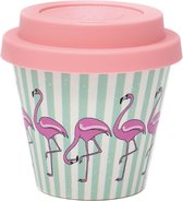 Quy Cup - 90ml Ecologische Reis Beker - Espressobeker “Flamingo” met Rose Siliconen deksel