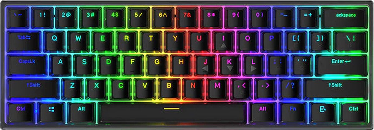 Womier WK61 Mechanical Keyboard - Double Zone RGB Lights - 61 Keys - Red Switches - Phantom Black
