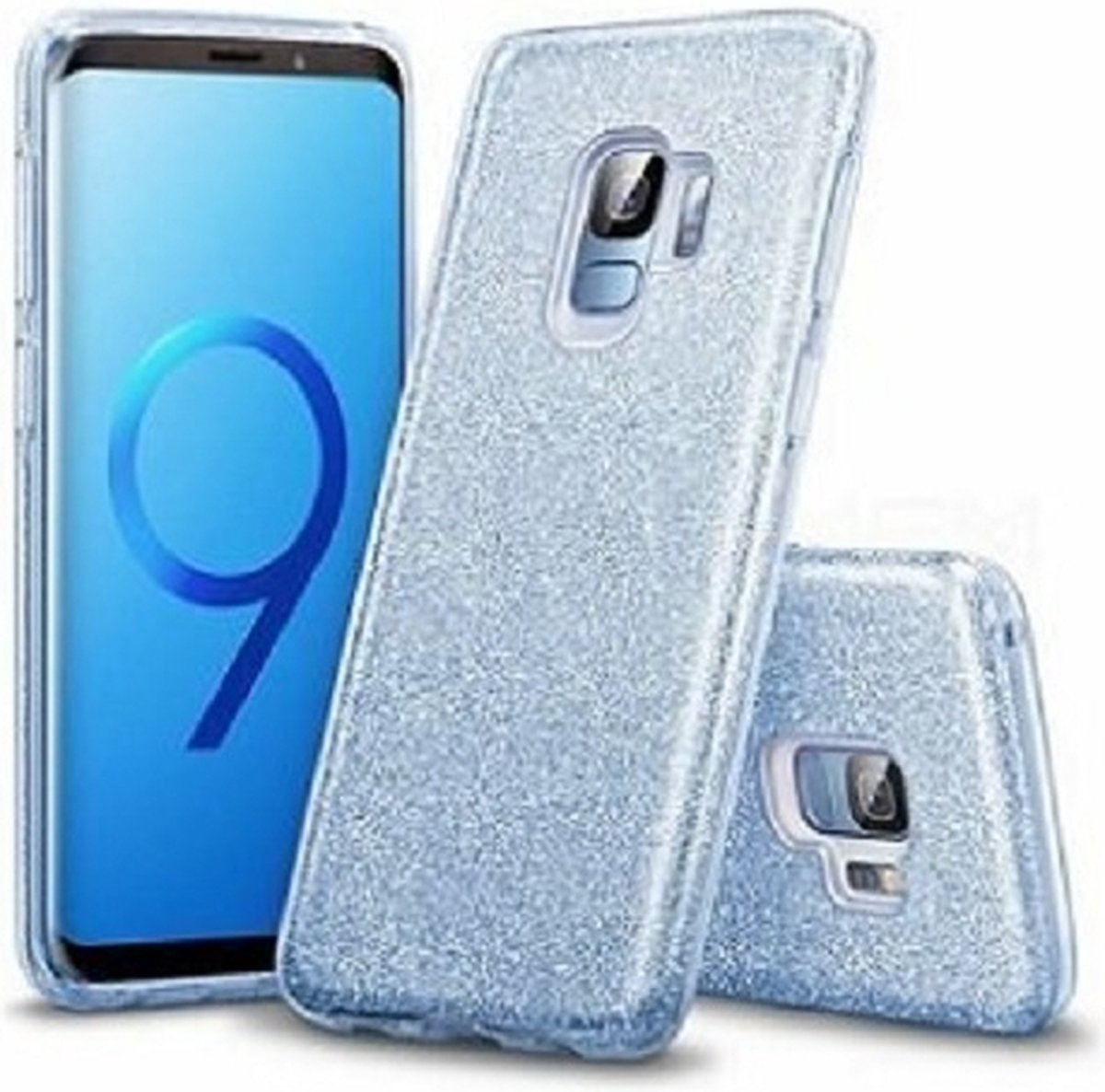 Samsung S9 PLUS Siliconen Glitter Hoesje Blauw