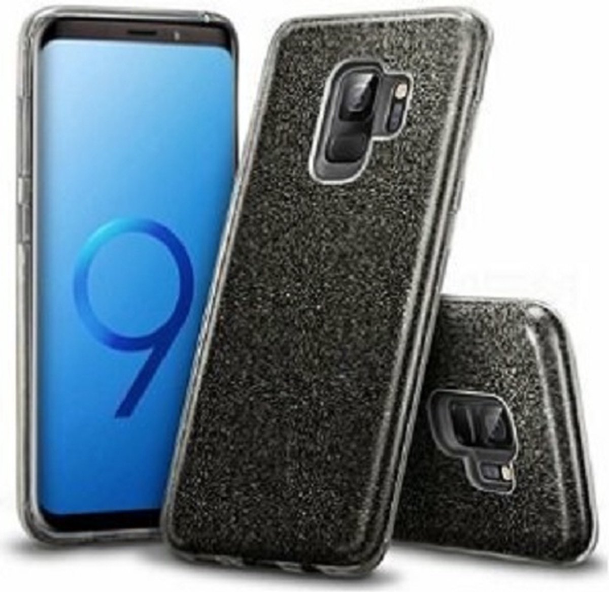 Samsung S9 PLUS Siliconen Glitter Hoesje Zwart
