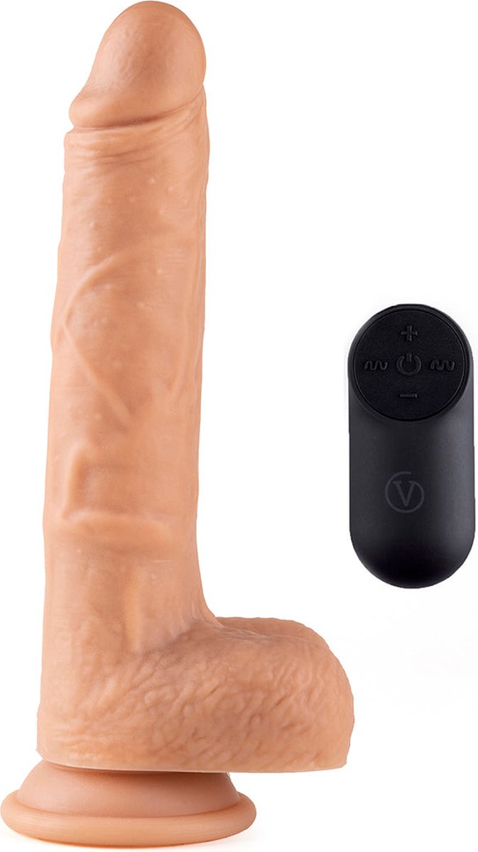 Goedkoopste Virgite Vibrerende en Stotende Dildo met Remote R14 - lichte Beige