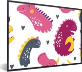 Poster in fotolijst kind - Dino - Patronen - Kind - Roze - Meisjes - Wanddecoratie meisjes - Decoratie voor kinderkamers - 40x30 cm - Slaapkamer decoratie
