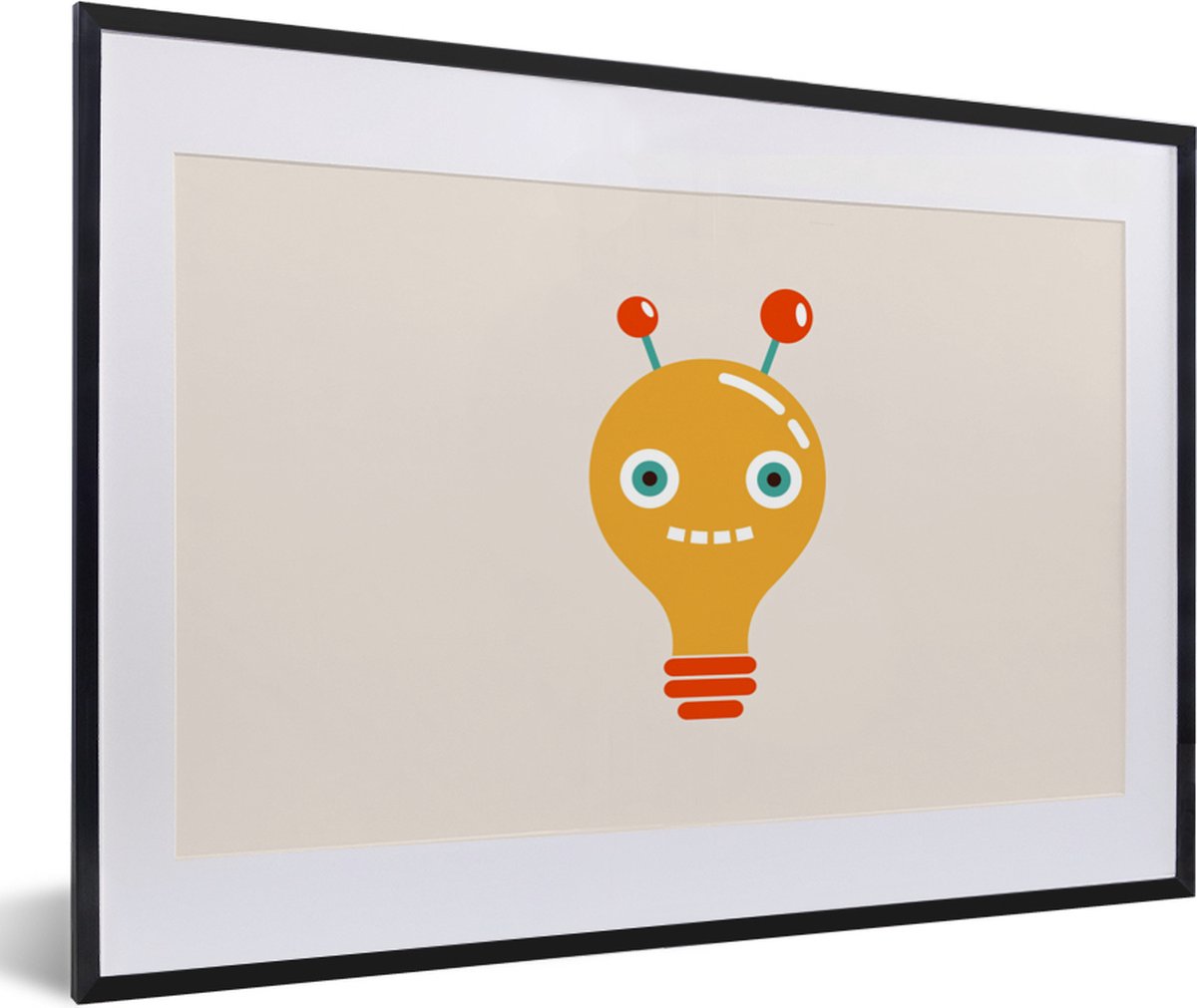 Poster in lijst - Fotolijst 60x40 cm - Posters - Robot - Gloeilamp - Gezicht - Antenne - K