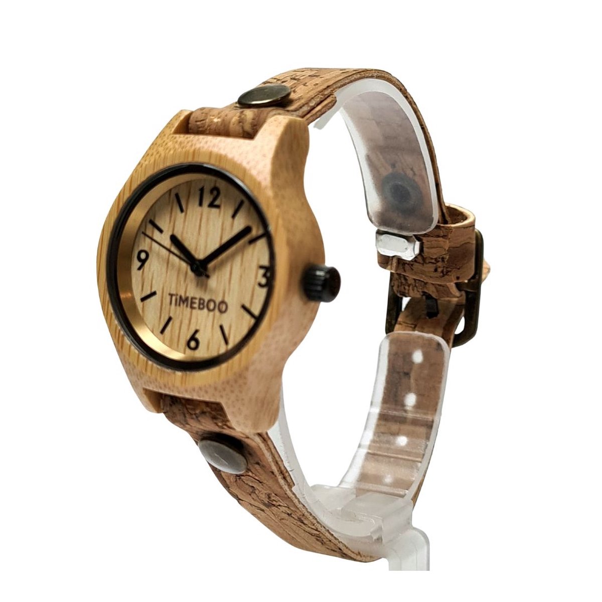 Dames horloge bamboe hout | SMALL VEGAN kurk naturel donker | TiMEBOO ®