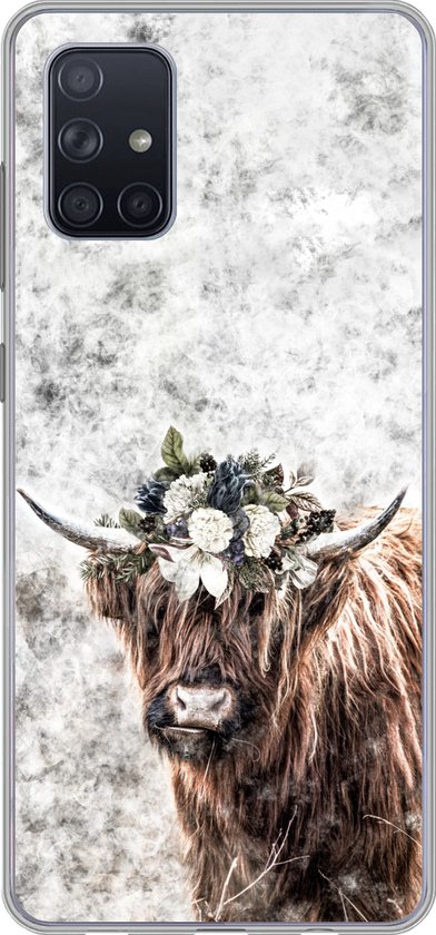 Coque Samsung Galaxy A51 5G - Highlander écossais - Marbre - Fleurs - Coque de téléphone en Siliconen