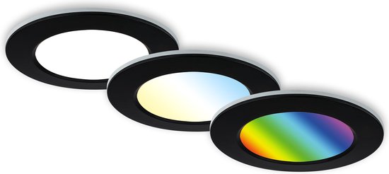 BRILONER - LED luminaire encastré - luminaire de salle de bain - CCT - changement de couleur RGB - IP65 - télécommande - dimmable - fonction mémoire - set de 3 - Ã˜9.2cm - fonction veilleuse - noir