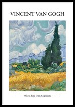 Poster Wheat field - 30x40 cm - Geschilderd door Vincent van Gogh - Schilderkunst - Beroemde Schilder - Exclusief fotolijst - WALLLL