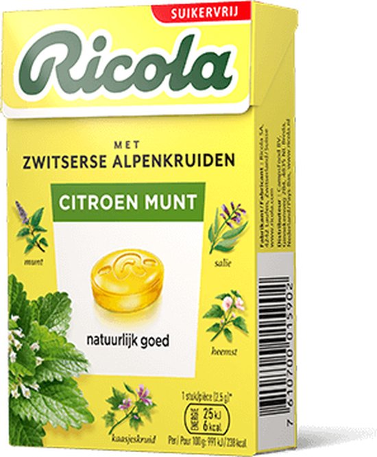 Ricola, Citroen Menthe, Sans sucre, 20 x 50 grammes