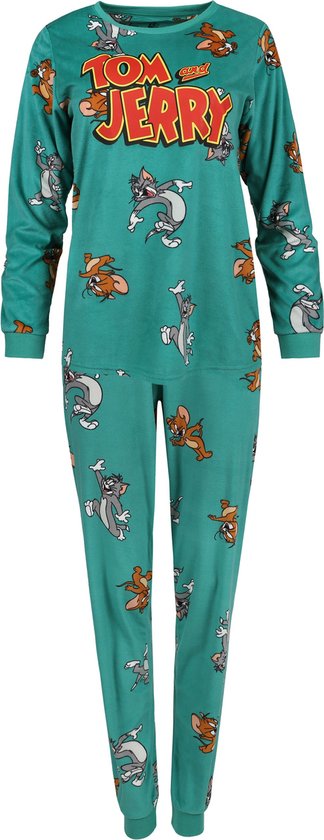 Tom en Jerry - Turquoise damespyjama, tweedelig, warme pyjama met lange mouwen / L