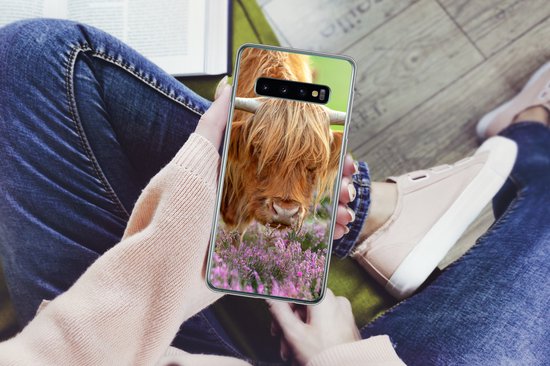 Coque Samsung Galaxy S10 - Highlander écossais - Violet - Fleurs - Coque de téléphone en Siliconen