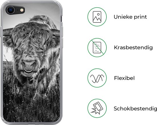 Coque iPhone 7 - Highlander écossais - Zwart - Wit - Siliconen
