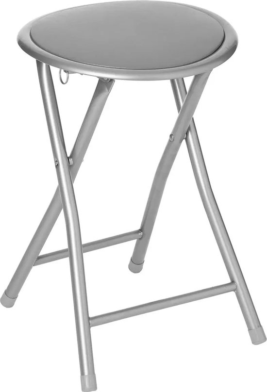 5five Bijzet krukje/stoel - Opvouwbaar - zilver/grijs - 46 cm