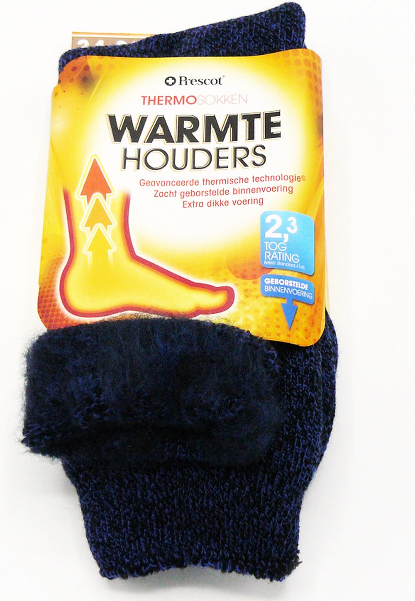Thermosokken – Oneffen Donkerblauw – Maat 34/39 – 1 Paar – Warme Sokken – Voorkom Koude Voeten
