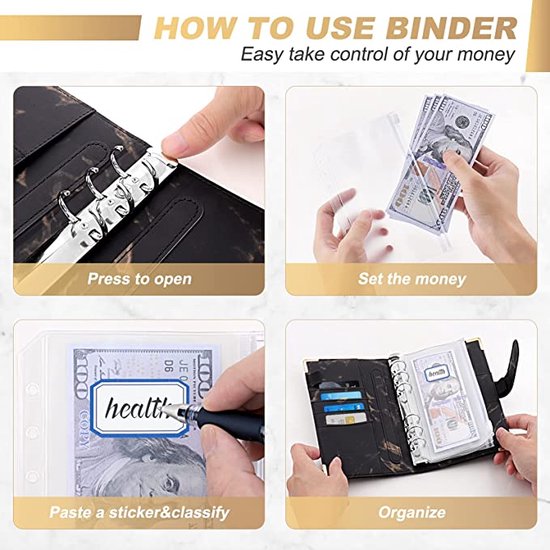 Budget Binder Set - Classeur budgétaire avec enveloppes de trésorerie,  Organisateur de trésorerie Reliure d'économie d'argent Cash Enve