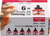 Amsterdam acryl inkt Lettering, set met 6 flacons van 30 ml, assorti