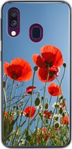 Geschikt voor Samsung Galaxy A40 hoesje - Felle zon boven een aantal klaprozen in Spanje - Siliconen Telefoonhoesje