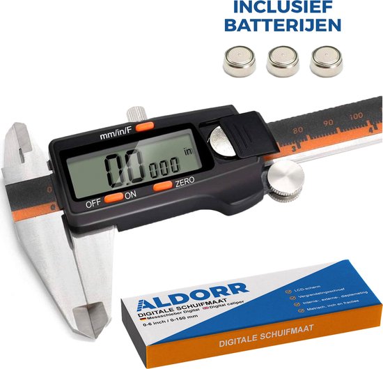 Foto: Aldorr tools professionele digitale schuifmaat rvs 150 mm inclusief opbergcase 2 reservebatterijen