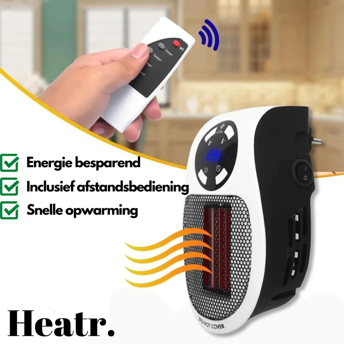 Heatr. ® - Stopcontact Verwarming - Elektrische Kachel - Keramische Stopcontact Verwarming 500w - Mini Kachel - Mini Heater