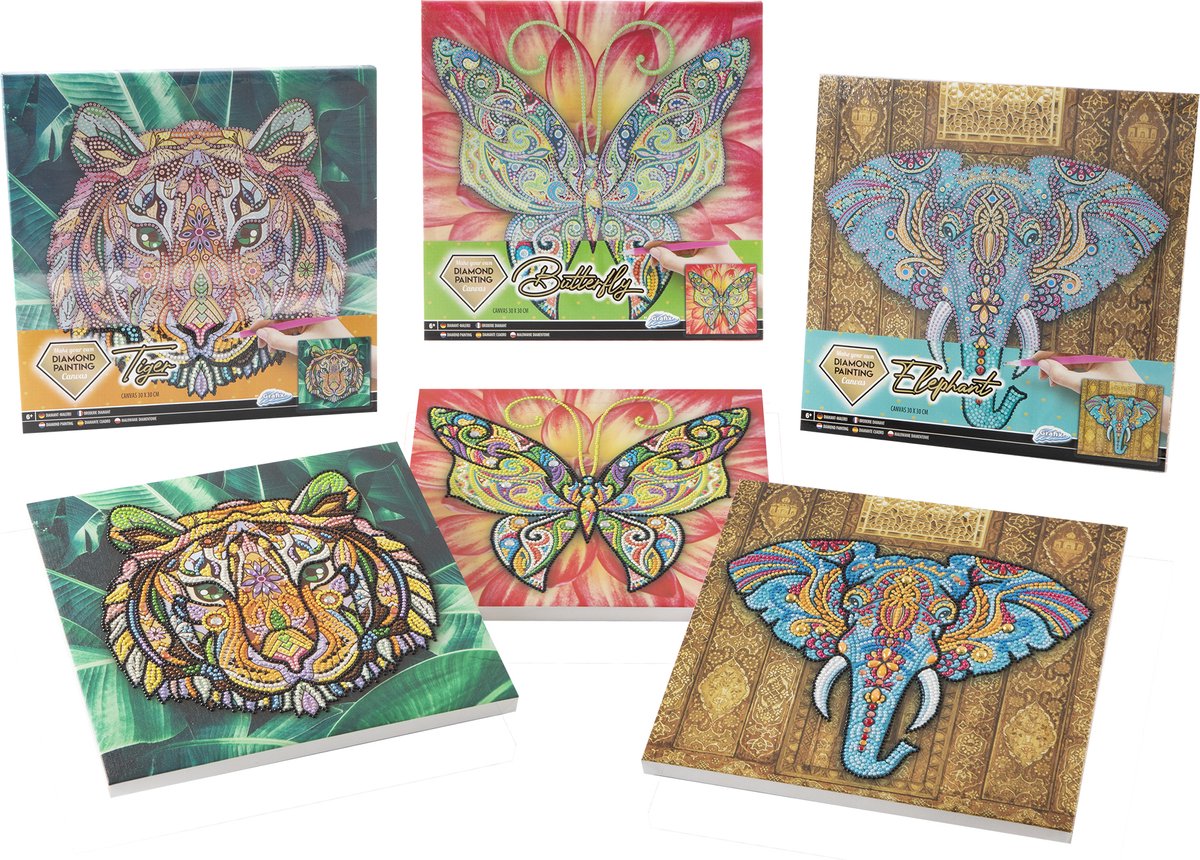 Grafix Diamond Painting Op Canvas | Olifant | Formaat 30x30cm | diamond painting pakket volledig | Thema Dieren | Diamond painting op canvas | Inclusief Diamond painting pen en schudbakje | Eindresultaat ophangen aan de muur — afbeelding 2