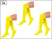 3x Paar Lange knie kousen fluor geel 41-47 - carnaval thema feest party sokken