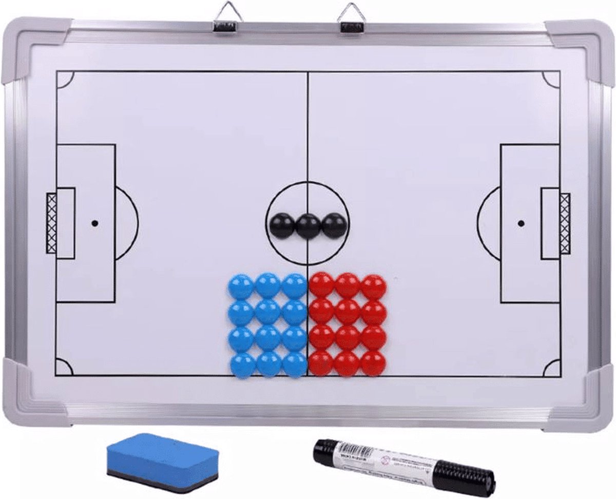 Tactiekbord voetbal - Tactiekborden - Coachbord - Coachboard - Coaching en training - Inclusief stift, magneten en wisser - Veldmateriaal - 45.5 x 30.5 cm (lxb) - Wit, Zilver, Blauw, Rood en Zwart