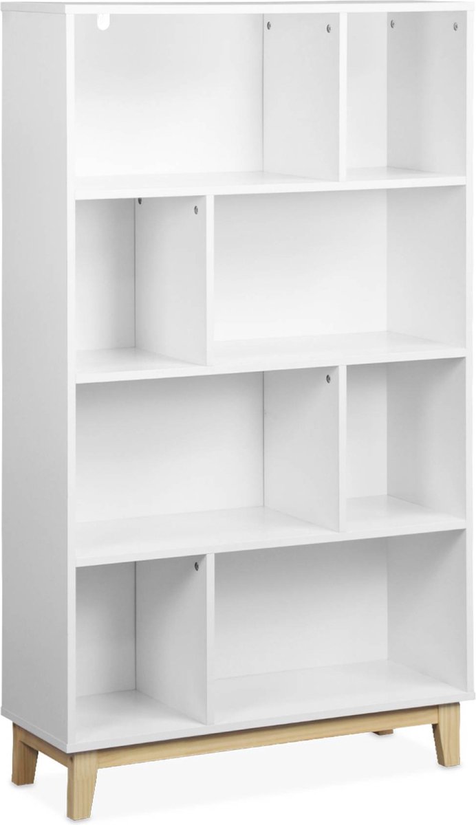 sweeek Boekenkast 8 vakken op 4 niveaus houtdecor 80cm - floki Wit
