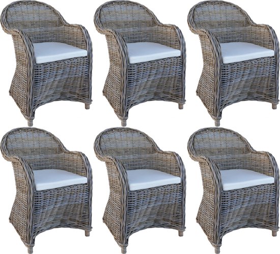 Detecteren uitstulping Minimaal Rotan Stoel Kubu Grey met wit Kussen - set van 6 stoelen | bol.com