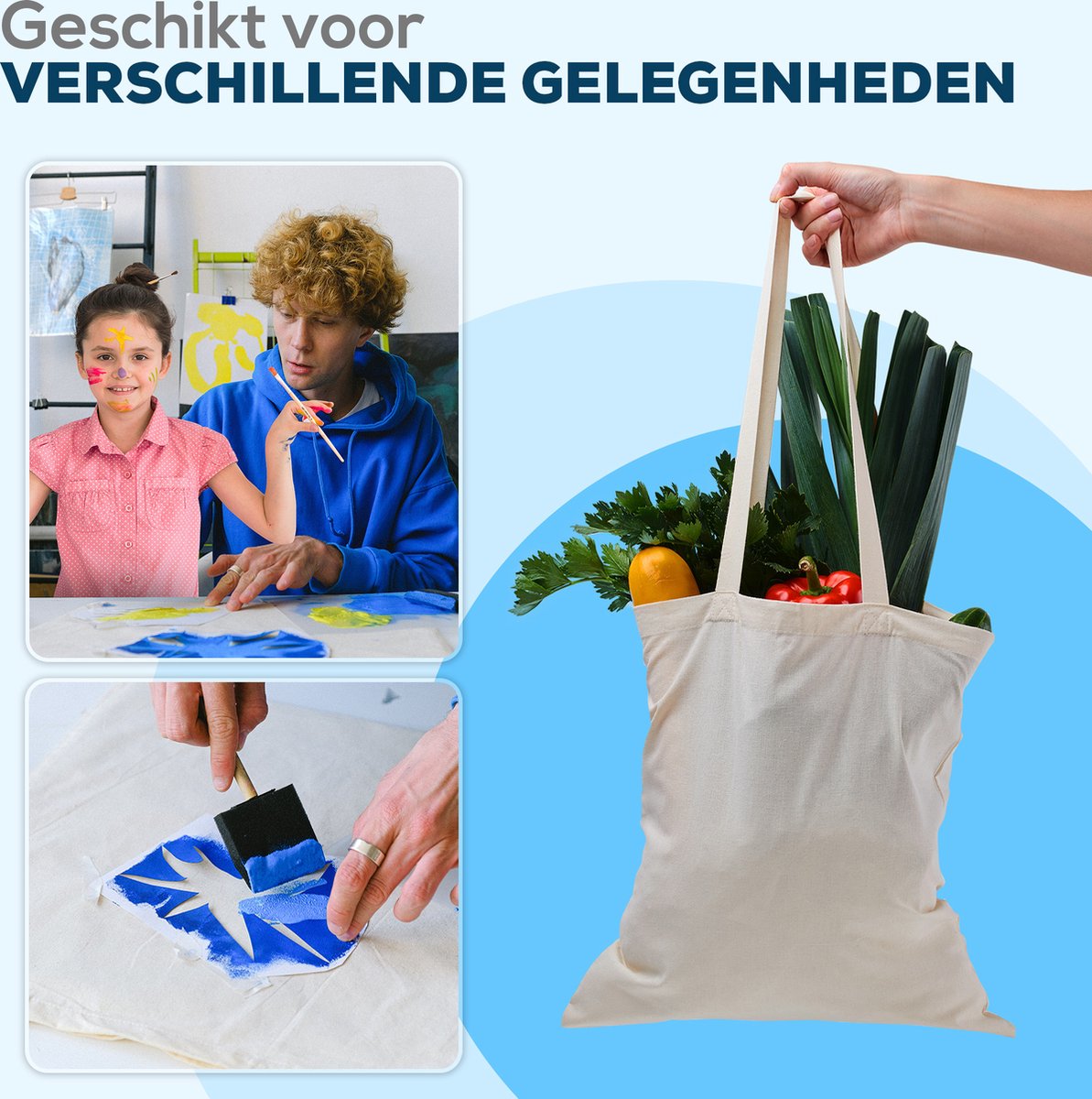 Bedrukte katoenen boodschappentas, 33 x 40 cm, herbruikbare tote tas