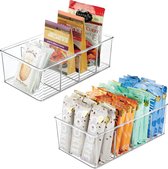 Set de 2 boîtes de rangement, boîte empilable avec 4 compartiments pour le stockage des aliments, organisateur de cuisine moderne pour les soupes en sac, les épices, etc. - Transparent