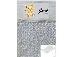 Soft Touch Babydeken Wit Leeuw met naam en geboortedatum - Wiegdeken met naam - extra zacht 75 x 100 cm - Gepersonaliseerd - Babydekentje voor ledikant - Jongen - Babydeken voor kinderwagen - Kraamcadeau - Kraamcadeau met naam - deken met naam