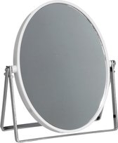 Gerim - Make-up spiegel 2-zijdig - vergrotend - dia 16 cm - wit/zilver