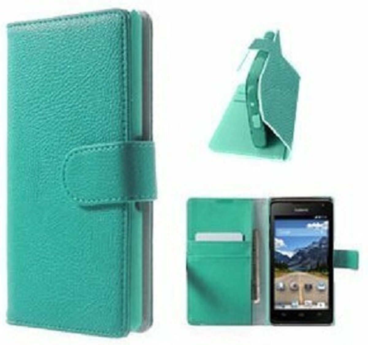 Huawei Y530 Hoesje Met Pasjeshouder Bookcase Turquoise
