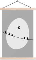 Porte-affiche avec affiche - Affiche scolaire - Vogels - Zwart - Wit - 60x90 cm - Lattes vierges