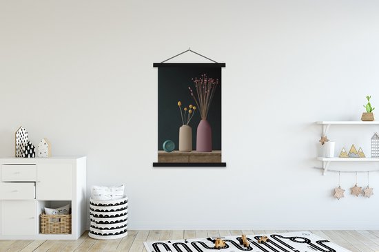 Porte-affiche avec affiche - Affiche scolaire - Nature morte - Fleurs - Wekker - 120x180 cm - Lattes noires