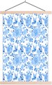 Posterhanger incl. Poster - Schoolplaat - Bloemen - Patroon - Blauw - 40x60 cm - Blanke latten