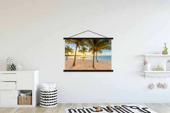 Porte-affiche avec affiche - Affiche scolaire - Plage - Mer - Mexique - Coucher de soleil - 120x80 cm - Lattes noires